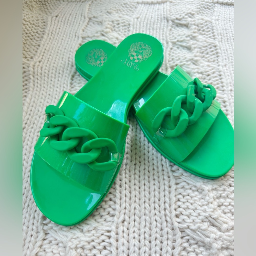 NWOT Green Chain Slide Sandals
